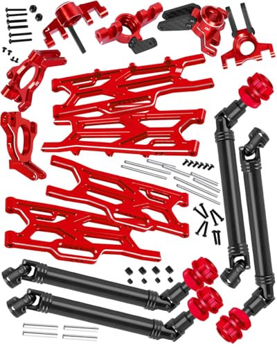RcarmubWow RC Upgrades Part for 1/10 Kraton 4x4 4S V2 BLX,Outcast 4X4 4S V2 BLX,Steel #45 Driveshafts,Alloy Front Rear Suspension Arms,Steering Blocks,Caster Blocks,Stub Axle Carriers w/Hex,Red