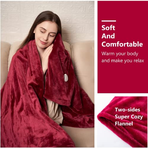 Tefici Electric Heated Blanket Throw, Super Cozy Soft 2-Layer Flannel 50" x 60" Heated Throw with 3 Heating Levels & 4 Hours Auto Off, Machine Washable, ETL&FCC Certified, Home Office Use, Red - Image 6