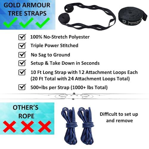 image for Gold Armour Camping Hammock - XL Double Hammock Portable Hammock Campi
