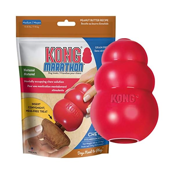 KONG Classic Durable Dog Toy & Marathon Chew Treat Combo (2 Pieces) – Peanut Butter, Medium KONG Classic Durable Dog Toy & Marathon Chew Treat Combo (2 Pieces) – Peanut Butter, Medium
