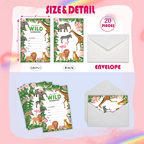 Mopwe 20 Pack Wild Safari Birthday Party Invitations With Envelopes, Jungle Animals Party Invitation For Girls Boys, Fill-In Party Invitations, Birthday Party Celebration Supplies - Bie14 #TOP1