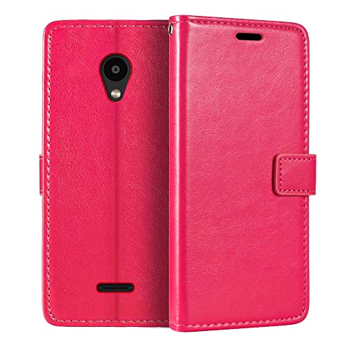 Shantime Funda de Cuero Compatible con Meizu C9, Diseño Ejecutivo Magnética, 3 Ranuras, Marco para Foto y Cartera Oculta(Rojo Rosa)