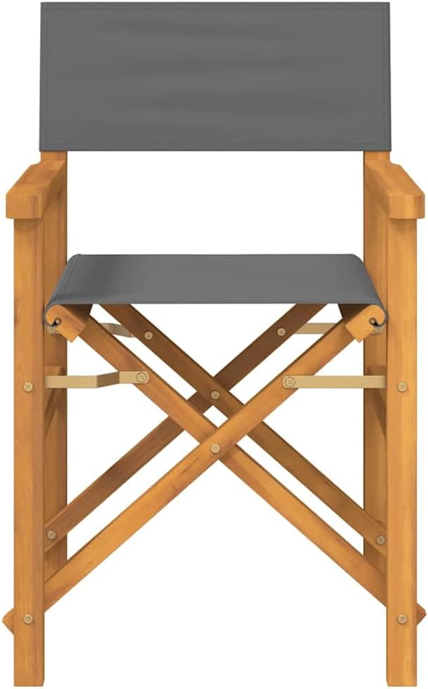 Director's Chair Set of 2, Grey Teak Wood & Polyester, Medium Folding Indoor Outdoor Seating, Portable Patio Garden Furniture, 242.5 lbs Capacity