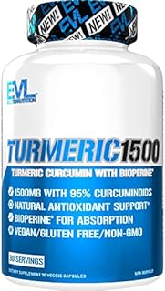 Evlution Nutrition Turmeric Curcumin with Bioperine 1500mg, Premium Pain Relief & Joint Support