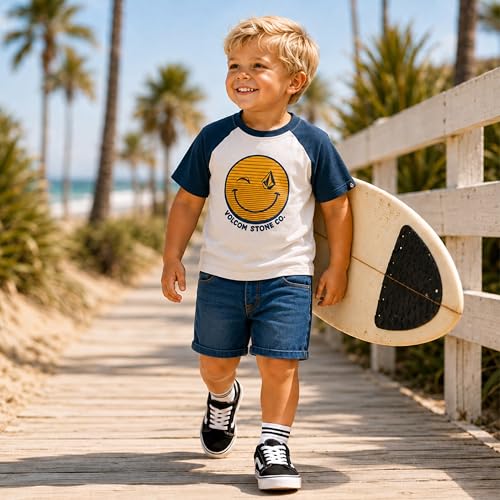 Image of Volcom Infant Toddler Boy Shorts Set - 2 Piece Short Sleeve Graphic Tees & Denim Shorts - Toddler Summer Clothes (12M-7)
