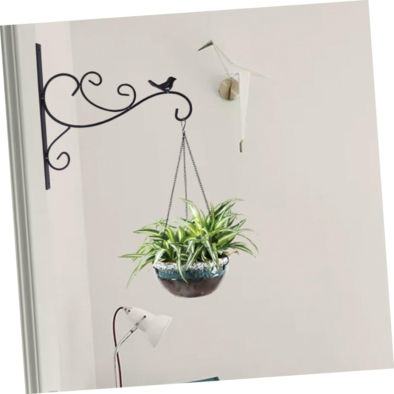 Crochet Mural pour Jardinière Suspendue Noir Fer, Lot de 2 Set de Set