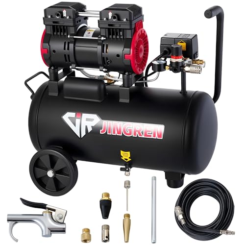 JIR JINGREN 8 Gallon Ultra Quiet Air Compressor, 2HP 4.2CFM, Max 120 PSI Oil-Free Air Compressor Tank, 120V/11A, 68dB for Car Repair, Spray Painting, Woodwork Nailing（With Accessories Kit）