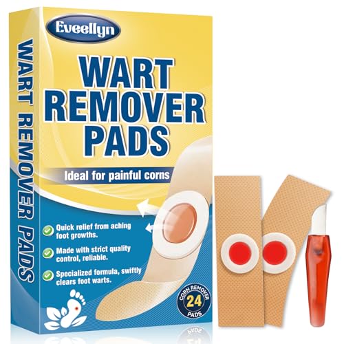 Eveellyn Wart Remover 24 Pads for Verruca Treatment & Corn Removal Plantar Wart Remover for Hands Feet Face Pain-Free Plasters for Adult