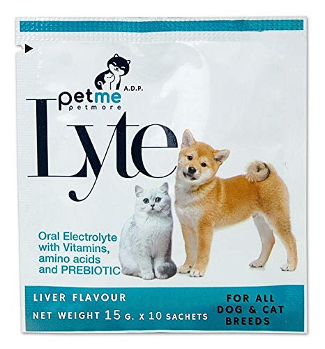 Pet Lyte 10 pcs. 150 g Dogs Cats Oral Electrolytes Vitamins MINERAL SALT Powder Amino Acid & Prebiotic Liver Flavour, Help Heatstroke All Pet, Strain Healthy Strengthen Immunity Digestibility & Energy