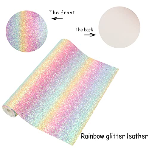 Image of Pastel Rainbow Chunky Glitter Faux Leather Roll 12 x 52 inch Shiny Iridescent PU Fabric for DIY Fuse Beads Iron-On Crafts, Bows, Earrings (18001#2)