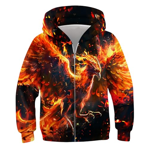 TUONROAD 6-14T Boys Girls Zip Up Hoodies Sweatshirts 3D Printed Cool Pullover with Pockets