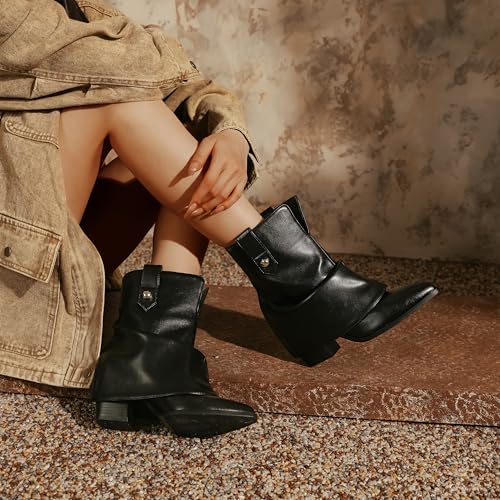 Women's Silver Folded Ankle Boots Pointed Toe Chunky Heel Metallic Booties for Nightclub Party Streetwear and Concert Looks3