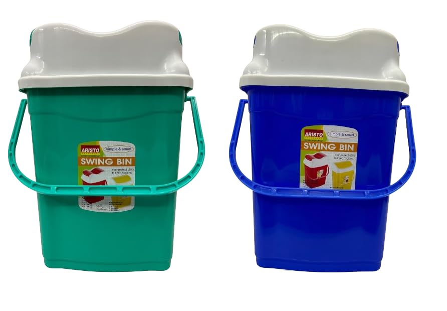 ARISTO Utility Plastic Swing Lid Dustbin 16 LTR (Green/Blue) Combo-image-44