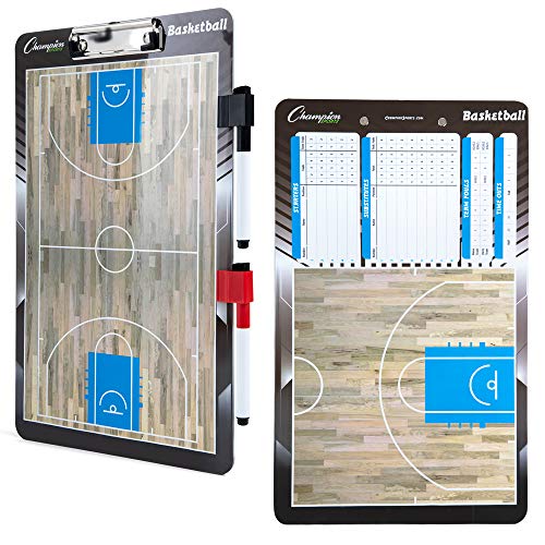 Champion Sports Dry Erase Clipboard For Coaching Basketball - Whiteboards For Strategizing, Techniques, Plays - 2-Sided Clipboards With Clip - Front Side Full Court - Backside Half Court And Lineup #TOP1