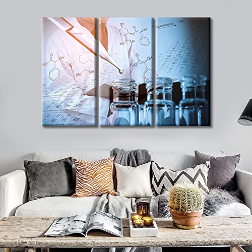 Image of TUMOVO 3 Panel Chemical Equations and Periodic Table Poster Artwork Canvas Wall Art Home Decor Clinical Laboratory Bathroom Decor Wall Art Print on Canvas Framed Ready to Hang (36 inch Wx24 H)