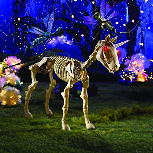 Fun Express 27 Unicorn Skeleton Plastic Halloween Decoration with Glowing Eyes - Premium Outdoor Yard Decor for Porch Garden & Lawn | Weather-Resistant Large Halloween Decorations