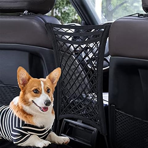 Voilamart Dog Car Net Barrier Pet for SUVs car, 3-Layer Mesh Organizer Stretchable Storage Bag Universal,Adjustable Easy Installation Barriers, Pet Dogs Car Driving Accessories Safety Travel Cover