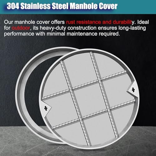 Heavy Duty Round Manhole Cover & Frame, 32" Flush Mount 304 Stainless Steel Utility Lid, Reinforced Septic Tank Covers for Commercial & Residential Use (1 Pack)