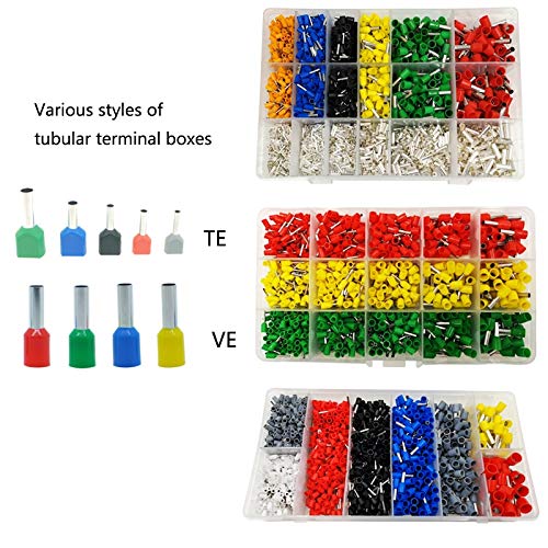 Davitu Terminals - Multiple styles TE/VE tube terminal electrical wiring connector crimping insulated tubular terminals set for0.5-10mm2 AWG22-7 - (Color: 1070)