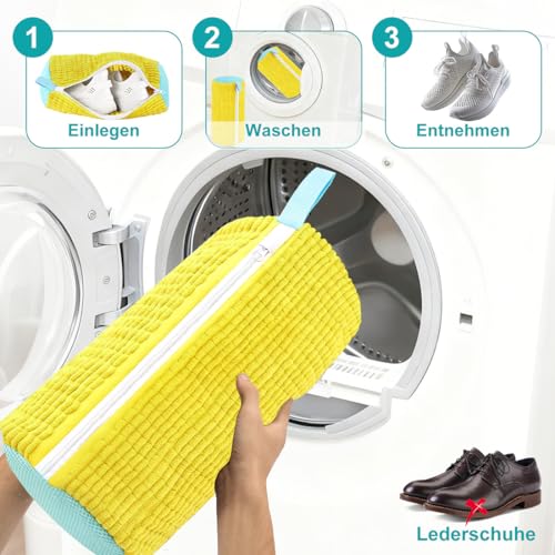 schuhwaschbeutel waschmaschine 2 stiick schuhwaschbeutel waschmaschine - Universell geeignet für Sneaker, Canvas SchuheundandereSchuharten. schuhwaschbeutel Integrierter 360° Reinigungsflaum (gelb)