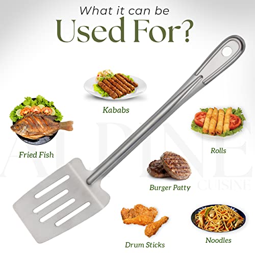 Alpine Cuisine Professional Cookware Stainless Steel Slotted Spatula - Thin Slotted Spatula Heat Resistant for Cooking, Frying, Grilling & Flipping Fish Meat Eggs - Easy to Clean