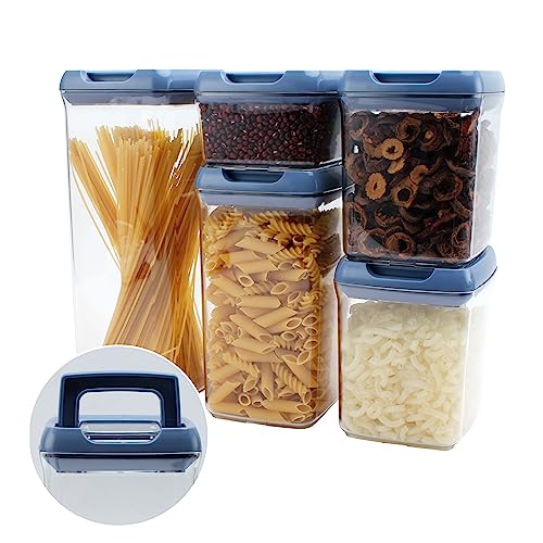 SIMPLEMADE Fliplock - Juego de 5 recipientes herméticos para almacenamiento de alimentos para despensa de cocina y organización de refrigeradores, mantiene tu comida fresca y segura con tapas de