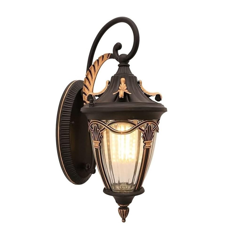 OZBMA European Antique Wall Lamp Clear Glass Shade Light Outdoor Waterproof Sconce for Porch Entryway Front Door Backyard Garage Patio(Black)
