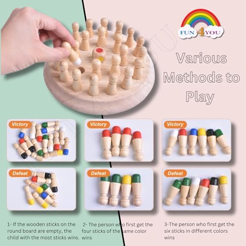 Image of Fun4you Wooden Memory Chess Color Matching Game Montessori Brain Booster Board Game for Kids 3-10 Years Educational Toy Birthday Gift for Boys and Girls