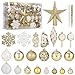 Produktbild 130 Stück Weihnachtskugeln Gold Set, Weihnachtsbaumkugeln Plastik für Weihnachten,Feste, Christbaumkugeln Kunststoff,Weihnachtsornament Aus Kunststoff,Christbaumkugeln Set mit HängeschleifeGold&Weiß