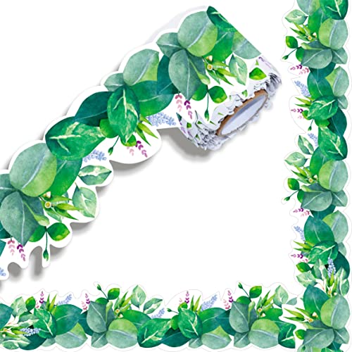 Image of 60 Feet Bulletin Board Borders, Scalloped Rolled Border Trim with Floral and Leaves Patterns for School, Classroom & Offices