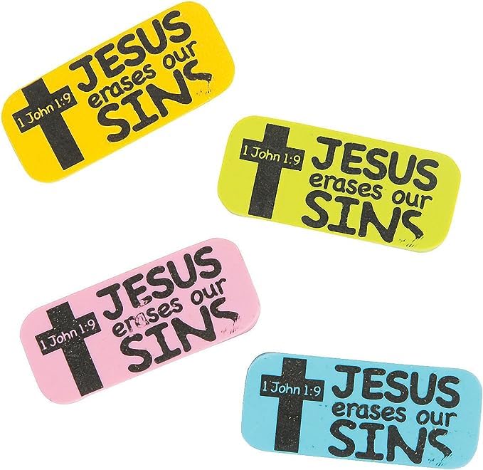 Jesus Erases Our Sins Erasers | 24 Pc | Christian Favors Stationary