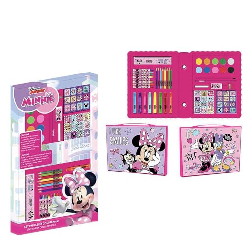 Boîte de Coloriages Minnie Mouse - Inclut des Feutres et Crayons de couleur, Aquarelles et Autocollants - avec Règle pour des Traits de Précision - Produit...