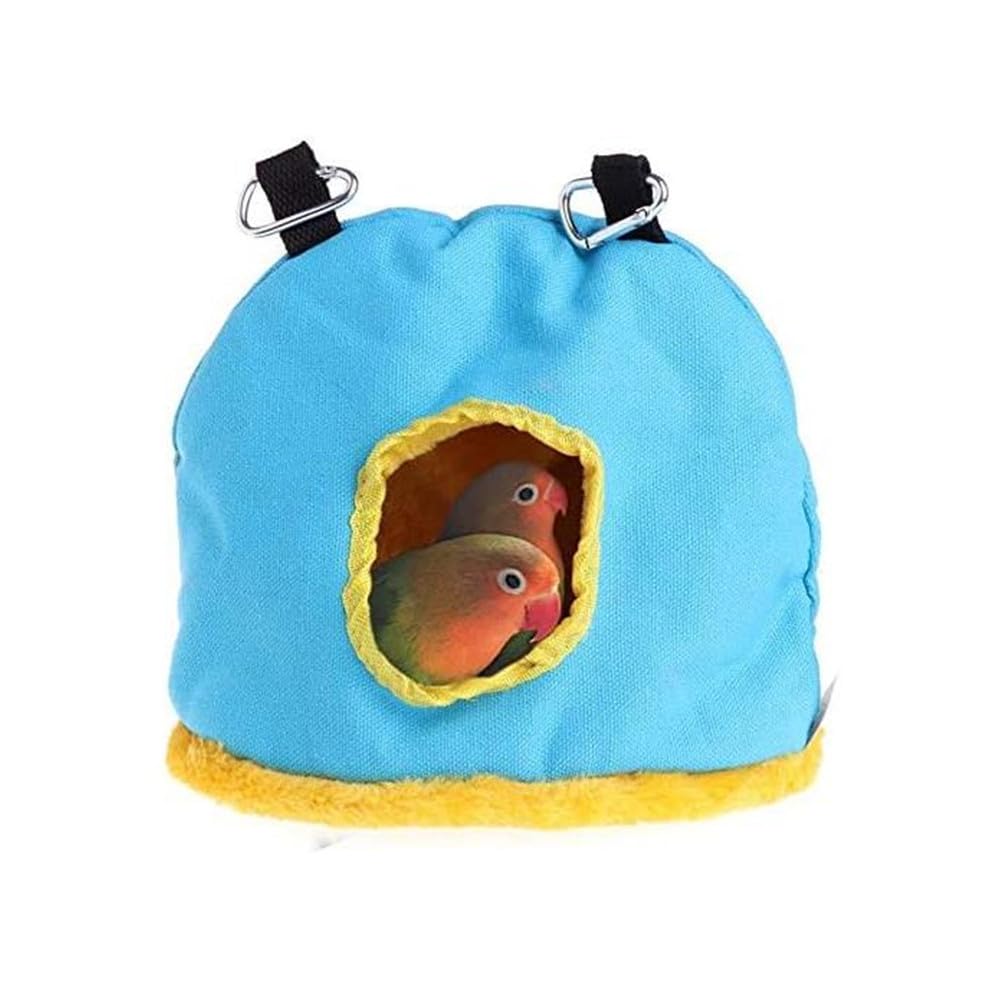 Voarge Nido Colgante para pájaros, Invierno cálido Nido de pájaro Jaula, Felpa de Invierno para Pájaros Casa de Peluche para Animales Pequeños, El tamaño del Color es Opcional (M, Azul)