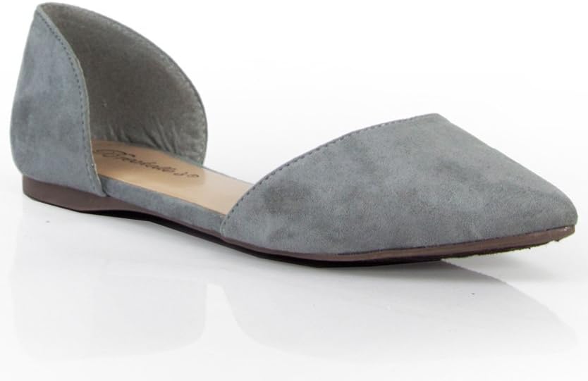 Breckelle's Vegan Suede Pointy Toe D'Orsay Slip On Ballet Flats Grey (6.5)