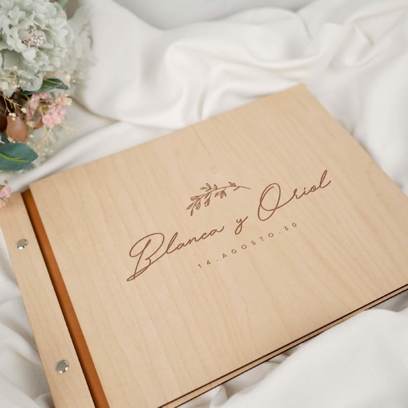 Libro de Invitados Bodas Personalizado | Libro de visitas Boda de Madera | Álbum de Firmas para Bodas Personalizado | Libro Aniversario Boda | Álbum de Fotos Scrapbook de Madera Daisy