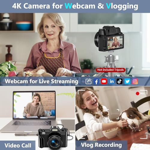 Digitalkamera, 56MP 4K Fotokamera mit 180° Flip 3.0" Bildschirm, 16X Autofokus Kompaktkamera mit 32G SD Karte& Zwei 1500mAh Batterien für Kinder Erwachsene Ältere Anfänger – Bild 6