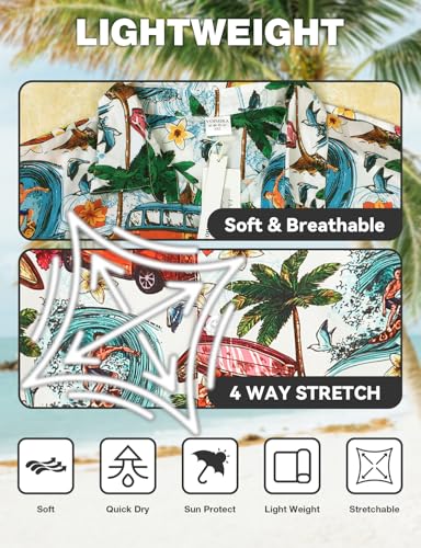 Image of Yoimira Hawaiian Shirts for Men, Print Mens Casual Short Sleeve Button Down Shirts Floral Aloha Beach Shirt