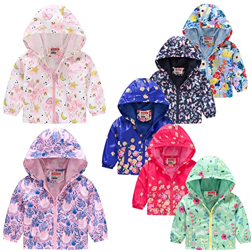 Betadog Lightweight Jacket for Boys Kids & Toddler Girls' Print Water- Jacket, Hooded Raincoats Zipper Coat