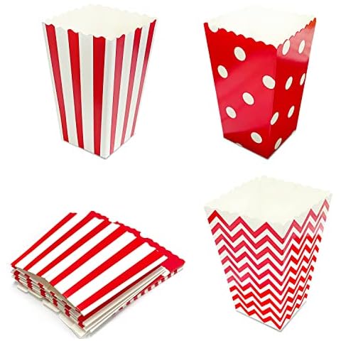 24 Pcs Popcorn Carton, Popcorn Bag, Striped Popcorn Bucket, Sweets Carton, Striped Party Box for Movie Nights And Holiday Parties Cover