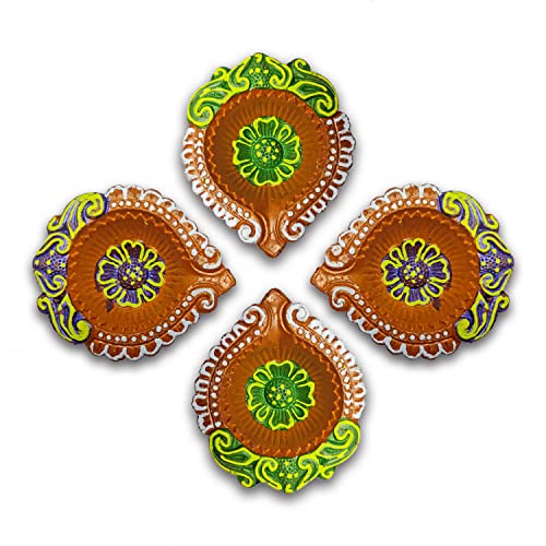 Genieland 4 Pc Set Clay Diya Diwali Dia with Cotton Wicks for Puja Pooja Traditional Handmade Terracotta Earthen Oil Lamp Diyas Natural Mitti Welcome Deepawali Decoration Indian Gift Item Genieland 4 Pc Set Clay Diya Diwali Dia with Cotton Wicks for Puja Pooja Traditional Handmade Terracotta Earthen Oil Lamp Diyas Natural Mitti Welcome Deepawali Decoration Indian Gift Item
