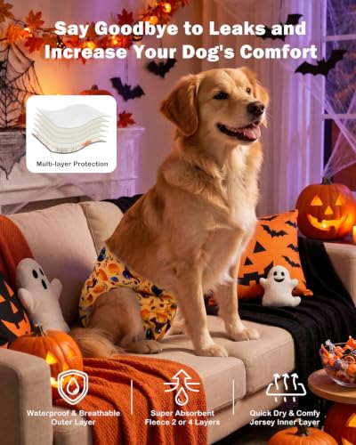 Image of CuteBone Dog Diapers Female Halloween Washable Small Medium Large 3 Pack Reusable Doggie Diapers Puppy Period Pants for Doggy Heat Cycle Peeing D83S