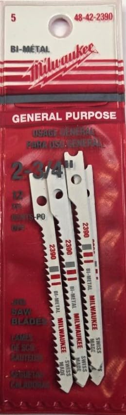 Milwaukee 48-42-2390 2-3/4 pulgadas, 12 dientes por pulgada, hojas de sierra caladora bimetálicas, paquete de 5
