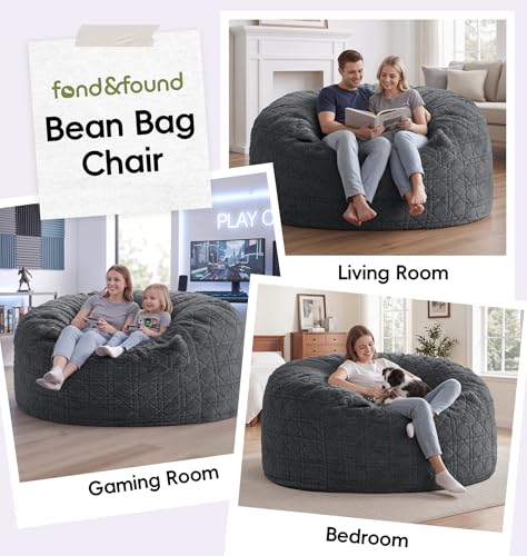 Image of 5FT Bean Bag Chair Oversized Bean Bags for Adults Large Bean Bag Beanbag Chair Washable Cover Quilted Plush Bean Bags Giant Memory Foam Bean Bag Chairs for Adults Pocket Bedrooms Living Room(Darkgrey)