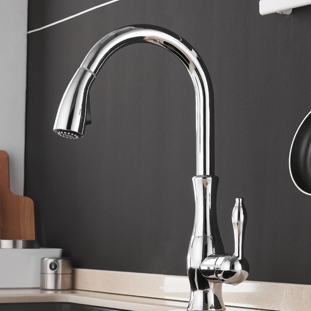 Robinet de cuisine extractible chrome avec mitigeur pivotant à 360°