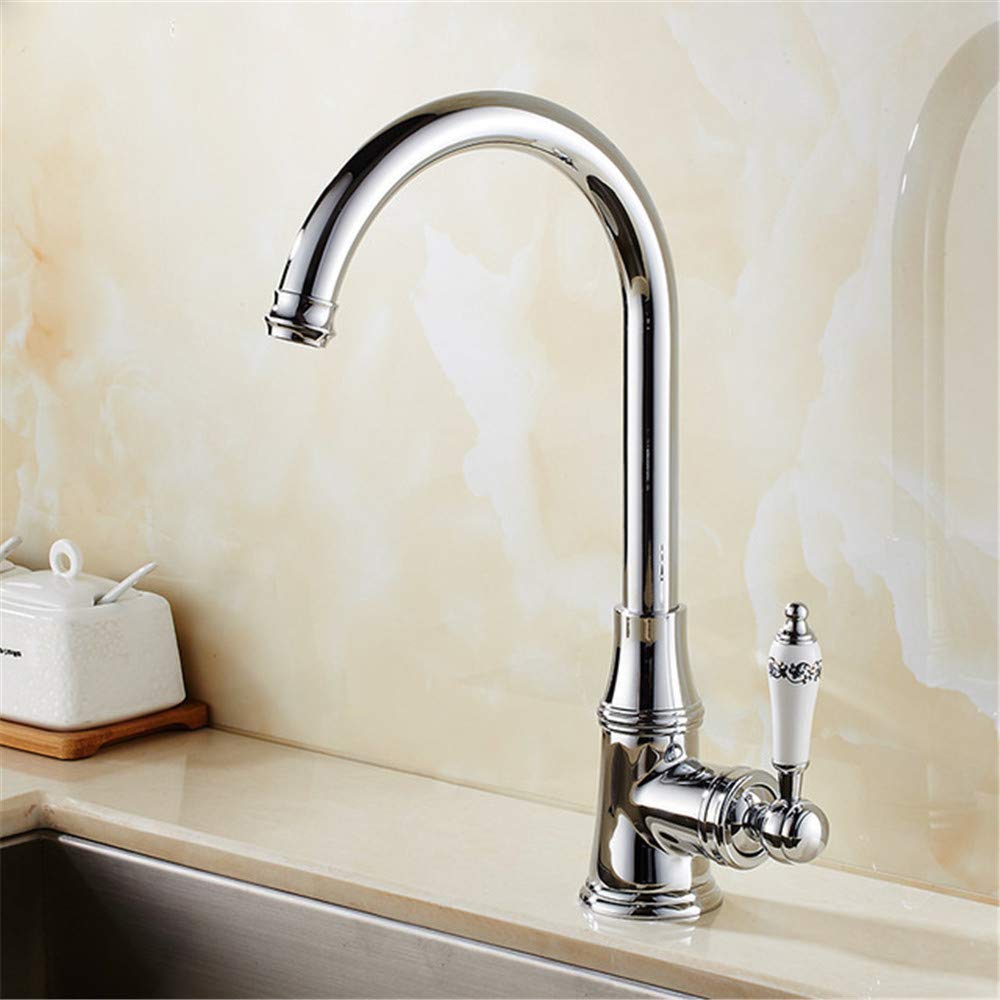 Robinet de lavabo salle de bain mitigeur eau froide chaude poignée porcelaine bleu blanc rotatif