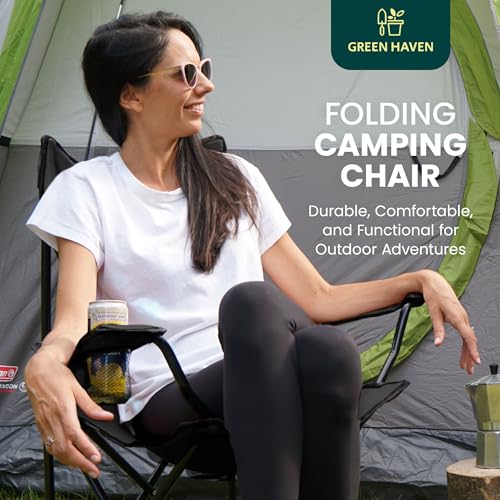 Green Haven Folding Camping Chair with Cup Holder & Carry Bag – Lightweight Portable Outdoor Chair, Heavy Duty Steel Frame, Padded Headrest, Wide Seat for Camping, Festival, Garden, Fishing - Image 4