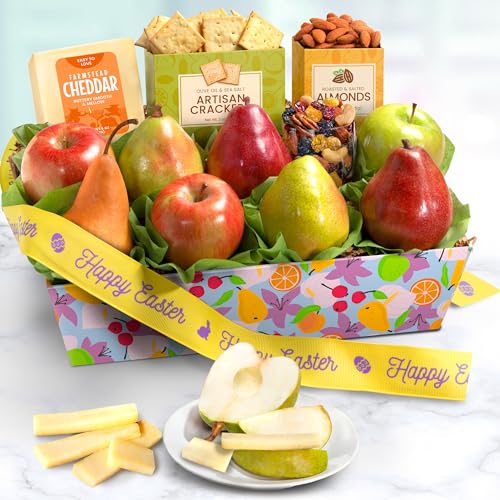 Image of A Gift Inside Easter Classic Fresh Fruit Basket with Crackers, Cheese and Nuts