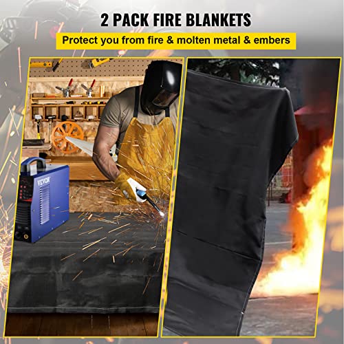 Image of VEVOR Fire Blankets, 2 Pack Welding Blankets, 6' x 10' Fire Suppression Blanket, 1022 F Flame Retardant Blanket, Black Fire Emergency Blankets, Fiberglass Fire Retardant Blanket with 8 Brass Grommets