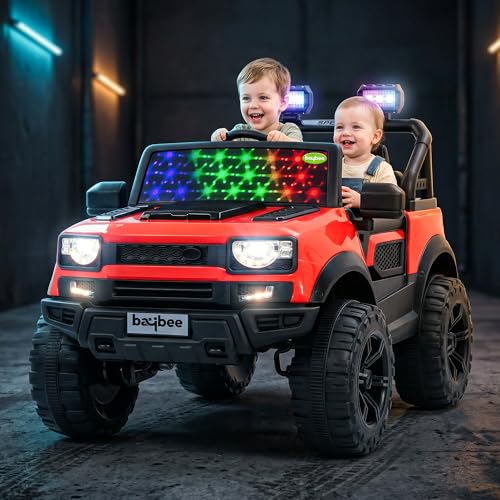 Image of Baybee RoverX Battery Operated Jeep for Kids with Parental Control | Baby Ride On Electric Car with RGB Lights, Music & Swing Mode | Rechargeable Battery Car for Kids 2 to 6 Years Boys, Girls (Red)