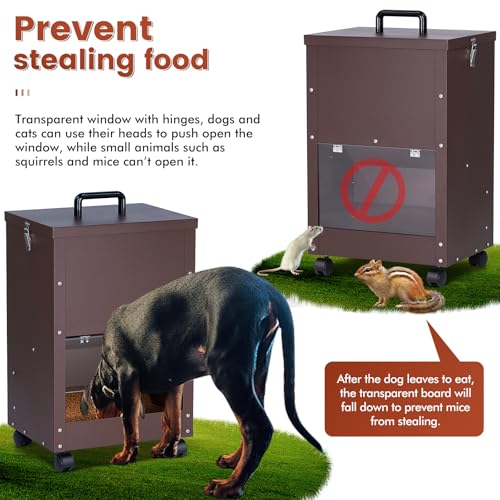 Automatic Dog Feeder Large Breed Outdoor 45lbs Dog Food Dispenser for Large Dogs Self Feeding Galvanized Metal Dogs Pets Feeder Gravity Food Feed with Wheels (Brown) - Image 6